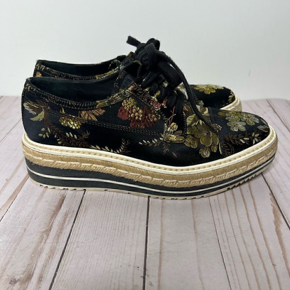 Prada Brocade Black Floral Espadrille Sneakers
